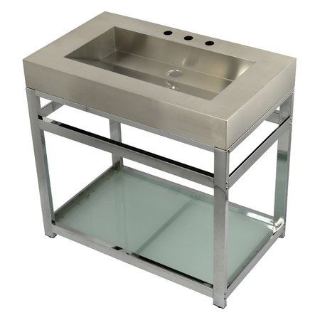 FAUCETURE KVSP3722B1 37" Stainless Steel Sink W/ Steel Console Sink Base, Chrome KVSP3722B1